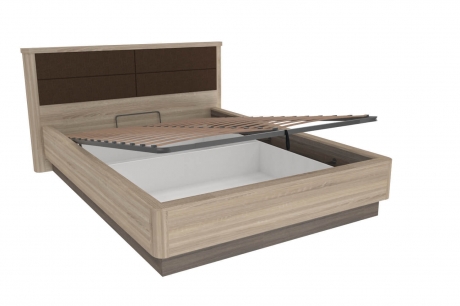 Кровать двуспальная 1400 с подъемным механизмом с мягким изголовьем Бруна